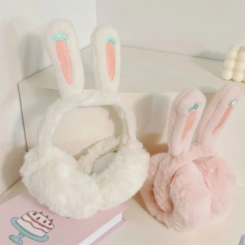 New Cartoon Rabbit Ear Warm Earmuffs Rabbit Ear Plush Folding Earflap Cold Protection Soft Windproof Ear Cap Outdoor