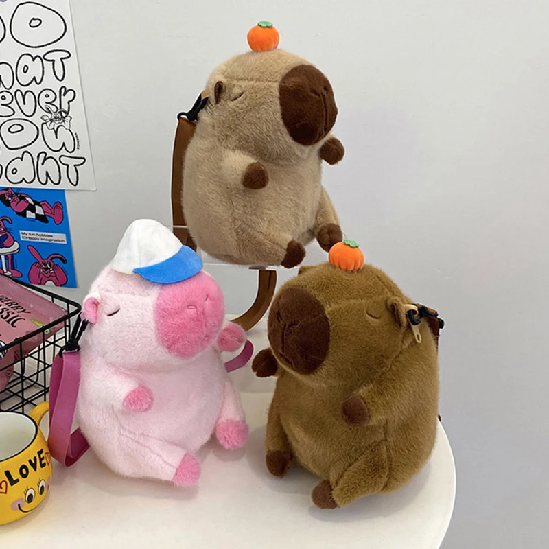 Kawaii Capybara Plush Backpack Cute Kids Dolls Double Shoulder Bag Fashion Mini Crossbody Gift For Girlfriends