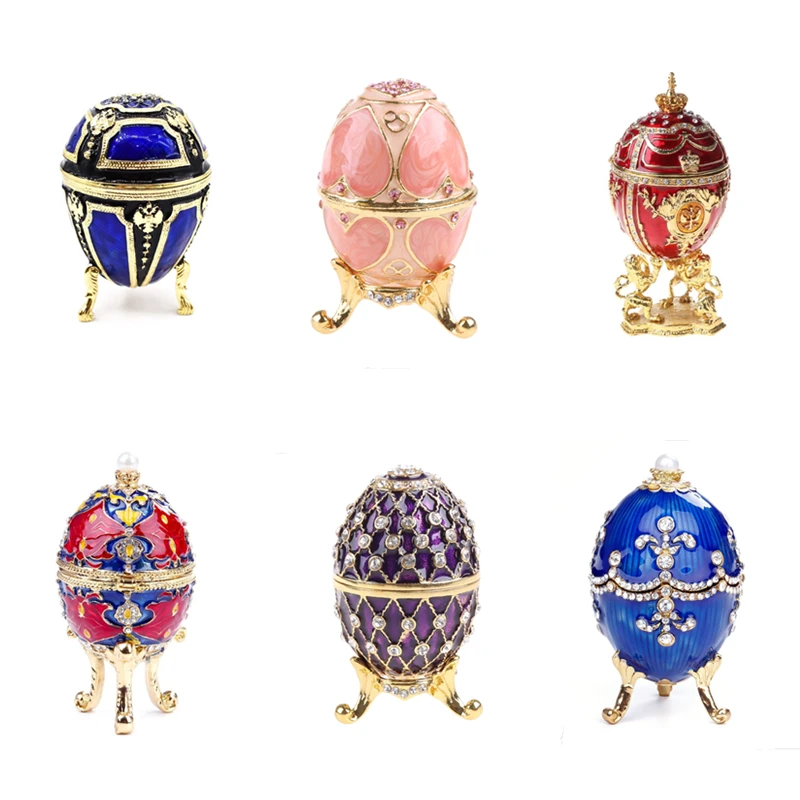 Faberge-Egg Luxury Series Hand Painted Jewelry Trinket Box Unique Gift for Easter Home Decor Collectible