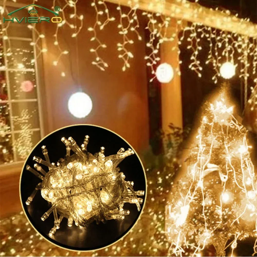 

LED Curtain Icicle String Lights 220V 96Leds Christmas Garland Fairy Xmas Party Garden Stage Outdoor Decorative Atmosphere Lamps