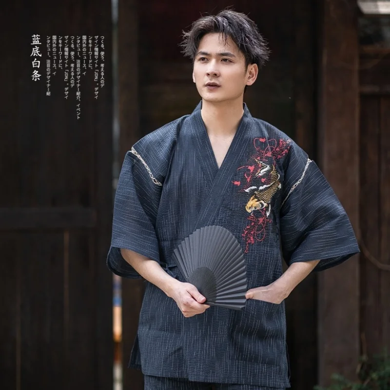 Men's Japanese Kimono Summer Lounge Set Jinbei Men Pyjama Sets Yukata Nightwear