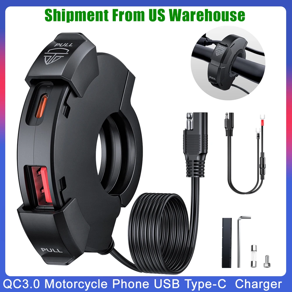 

Motorcycle Phone Charger Waterproof 30W PD Type-C 18W USB Quick Charger Ultra-Narrow SAE to USB Adapter Motorcycle Accessories