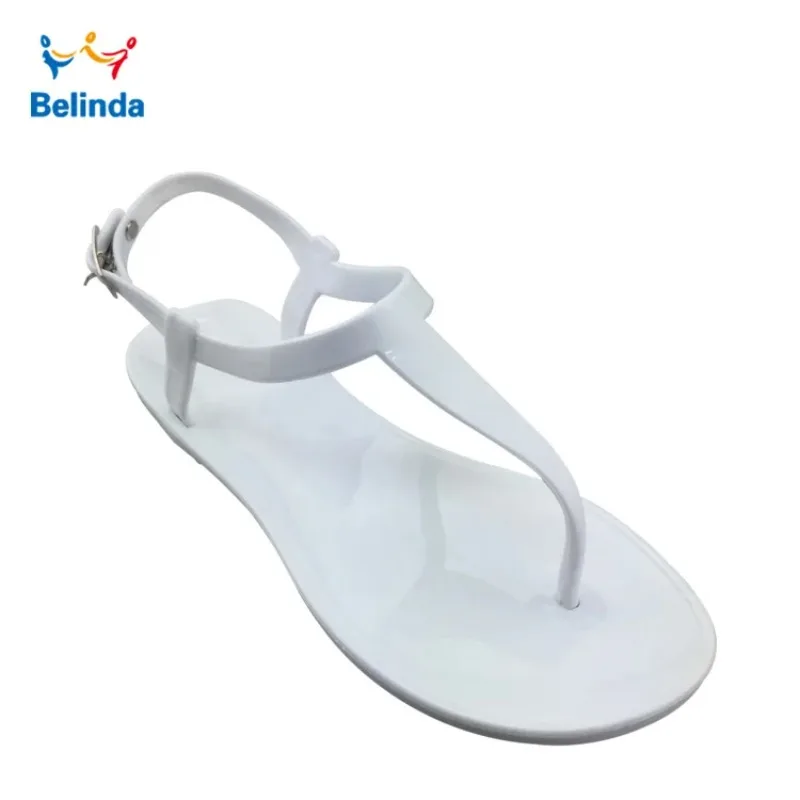 Fashion Women Sandals Outdoor Beach Flat Sole Sandals Pure Color PVC Flip Flops Waterproof Lightweight Sandals with Ankle Strap