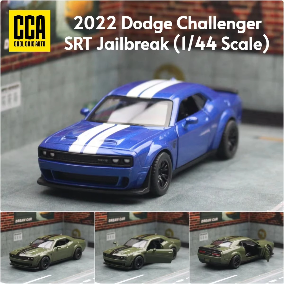 

1：44 Dodge Challenger SRT Hellcat Toy Car Model Diecast Metal Vehicle Miniature Pull Back Doors Openable Collection Gift for Kid
