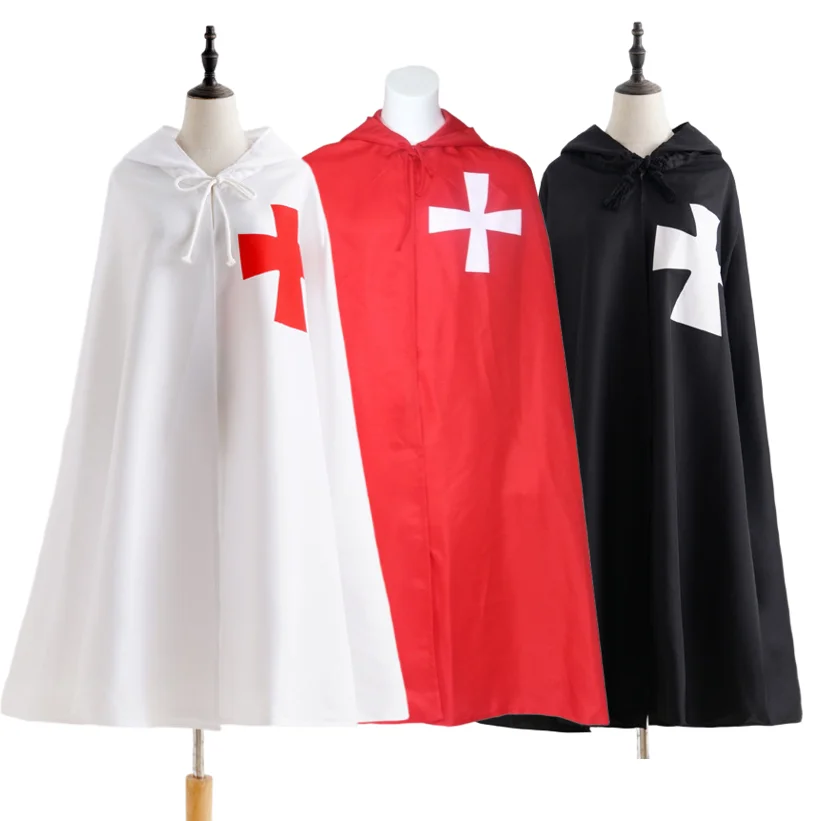 

Medieval Crusader Costume Men's Renaissance Robe Knight Larp Templar Cape Cloak With Hood Halloween Outfit For Adult Teen Boys