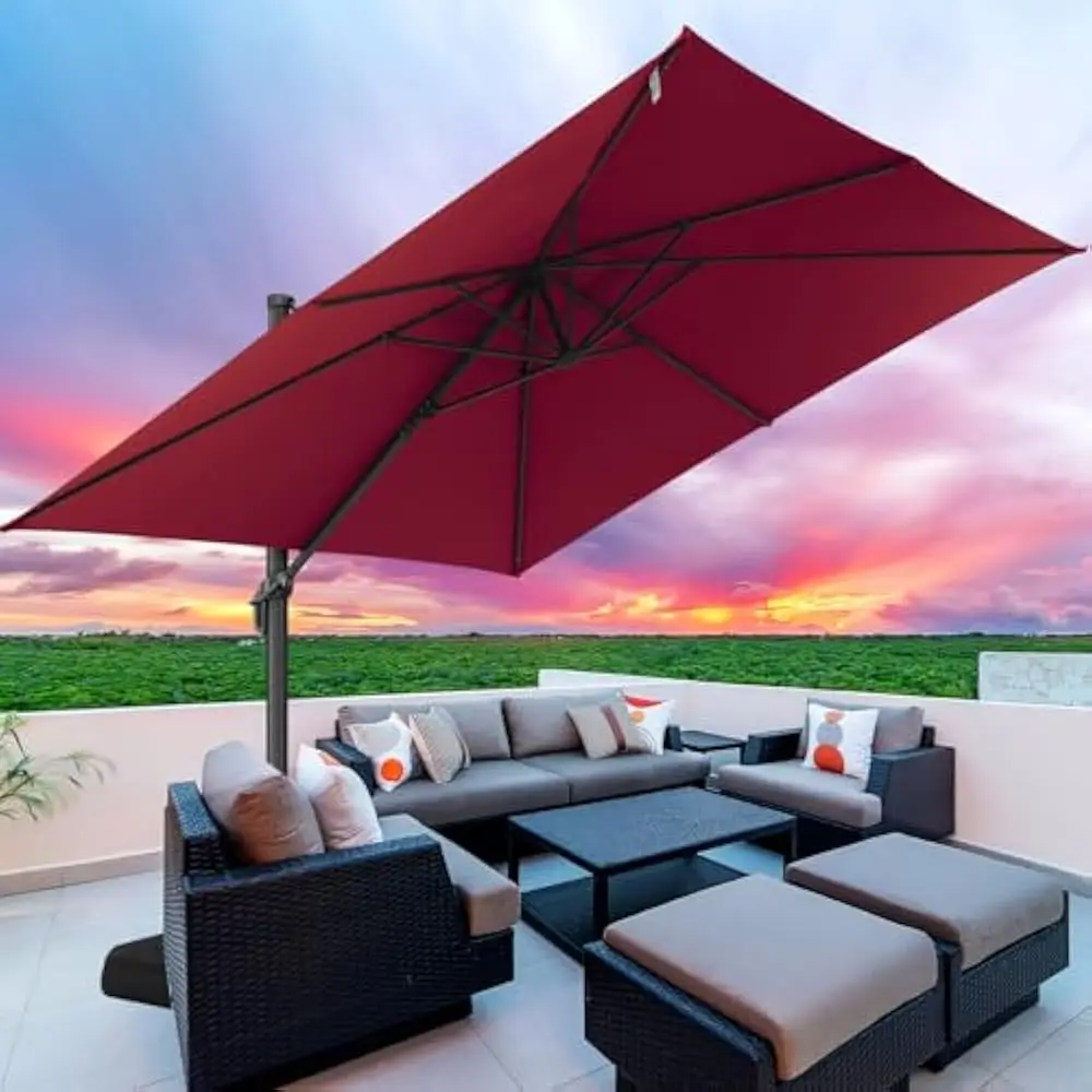 

10ft Patio Cantilever Umbrella Deck Offset Heavy Duty Umbrellas, patio tilting umbrella with 360°Rotation & Aluminum Frame