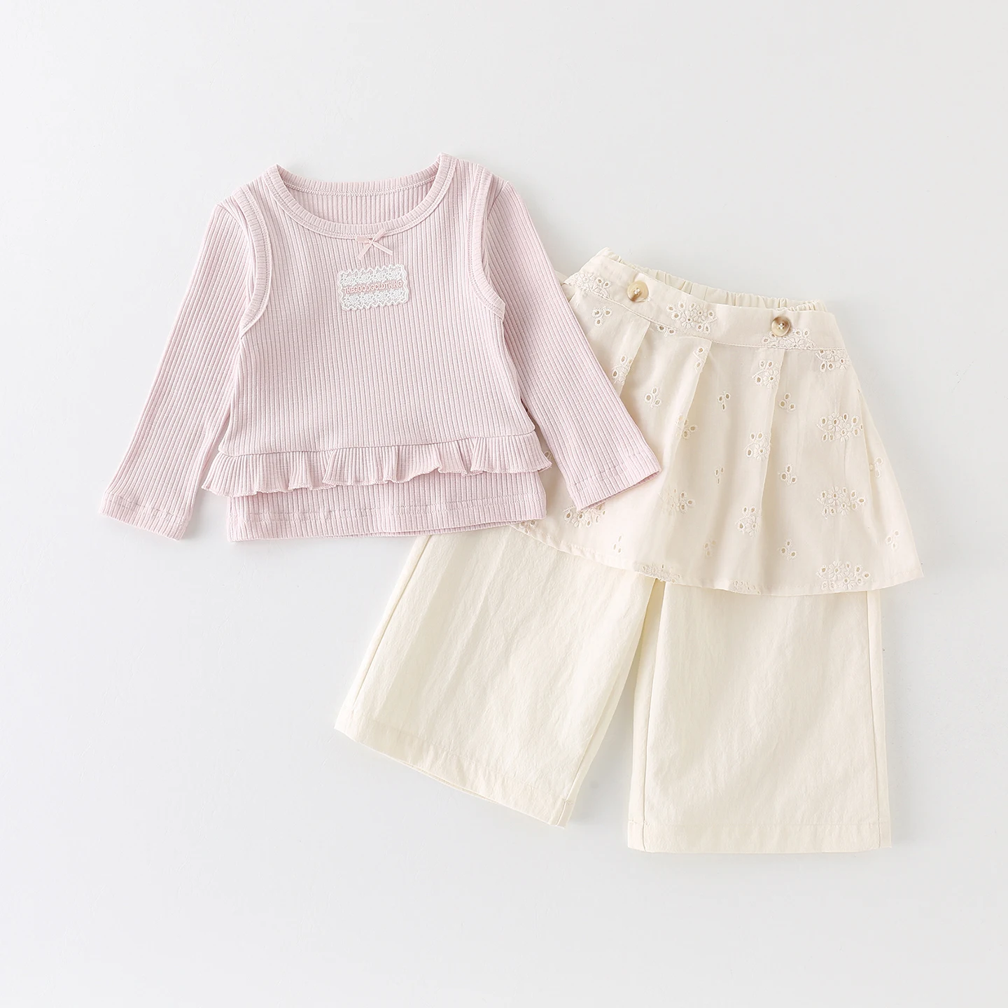 

Spring New Style Girls' Fashionable Two-Piece Set Sweet Princess Base Shirt Baby Girl Casual Sportswear High Waist round Neck