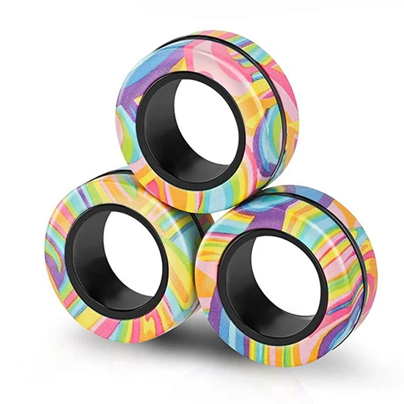 3Pcs/set Rainbow Magnetic Ring Rotating Fingertip Spinning Top Fidget Spinner Anxiety Stress Reliever Toys For Children Gifts