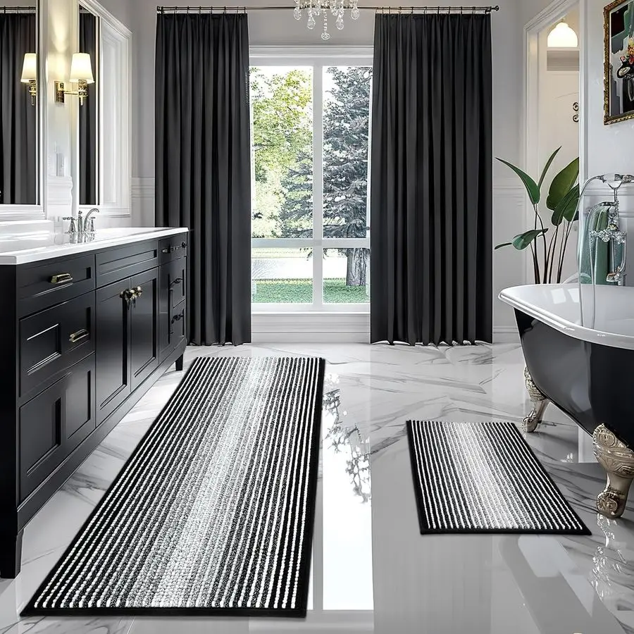 

Bathroom Rugs and Mats Sets, 2 Piece Thick Absorbent Chenille Bath Mat Rug Set Non Slip, Soft Shaggy Bath Room Floor Mats for Ba