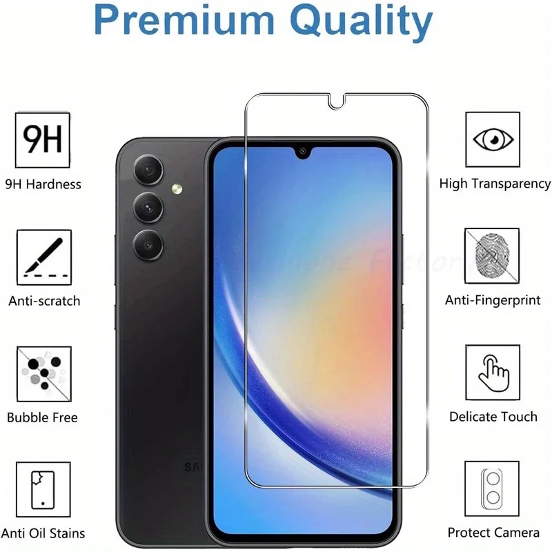 4er-Pack für Samsung Galaxy A34 5G, gehärtetes Glas, Displayschutzfolie, 9H, kratzfest, HD, klar, blasenfrei – Detail 2