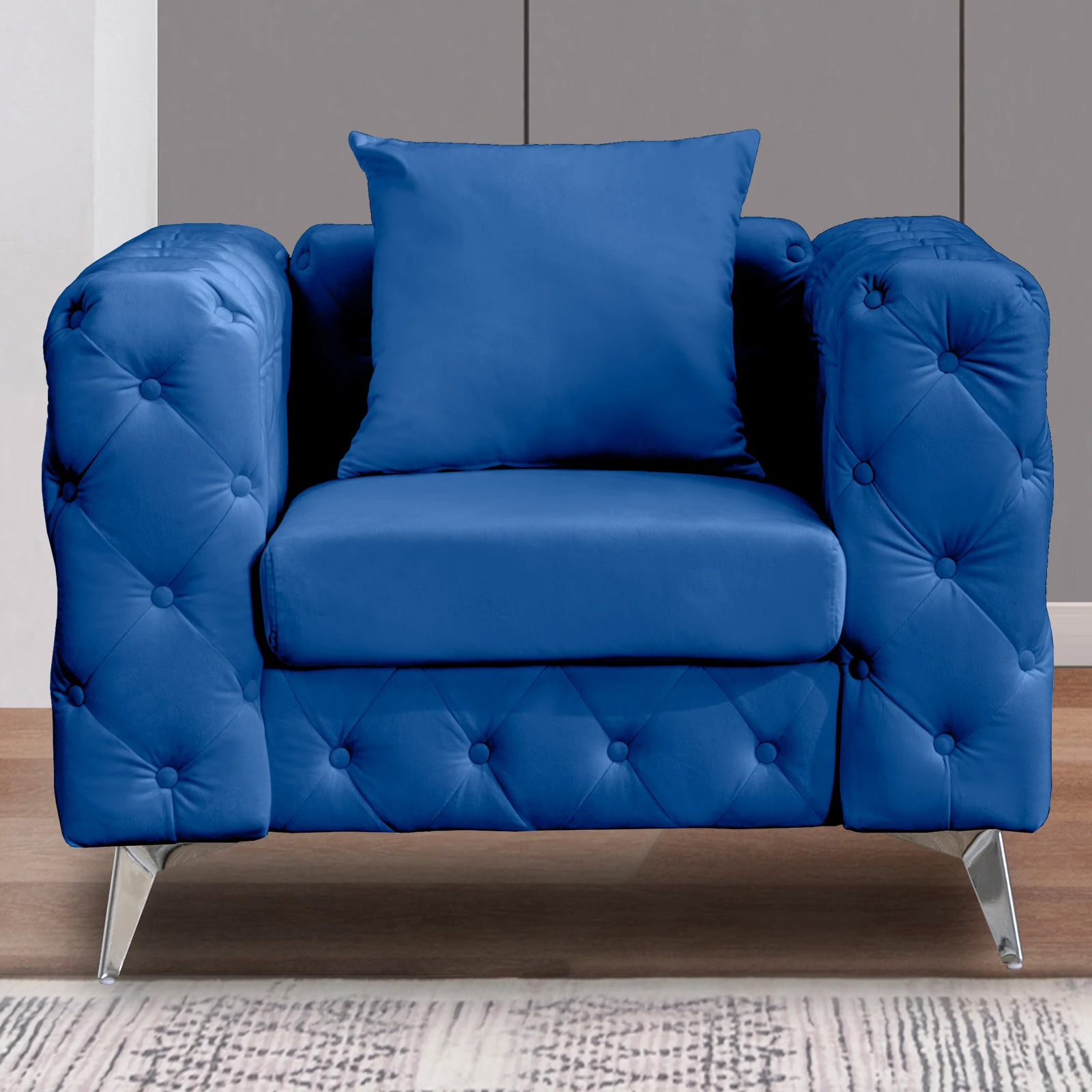 HORGAEO 1-Seat Single Sofa Deep Button Tufted Armchair, Luxurious Upholstered Soft Cushion and Sturdy Metal Legs