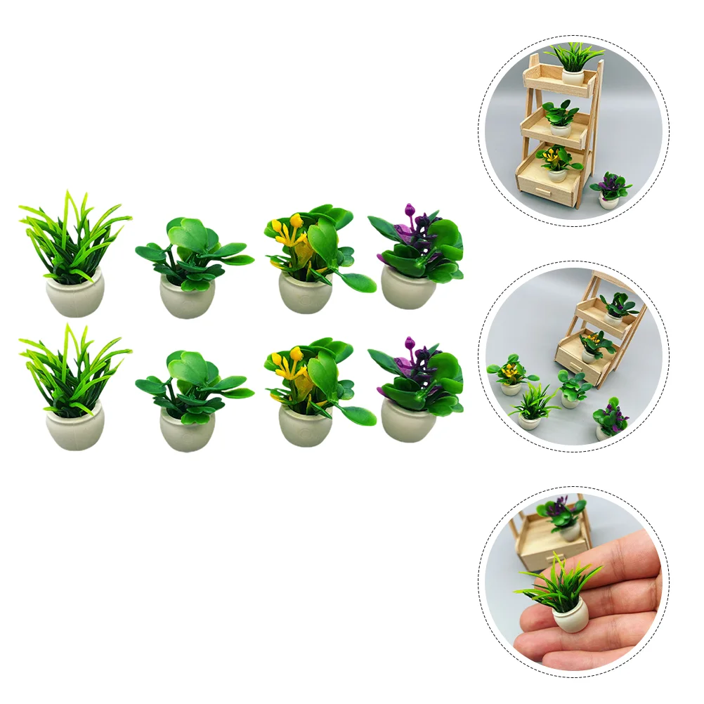 8pcs Miniature Plants Tiny House Mini Potted Plants Mini House Ornament Table Decorations tiny plants