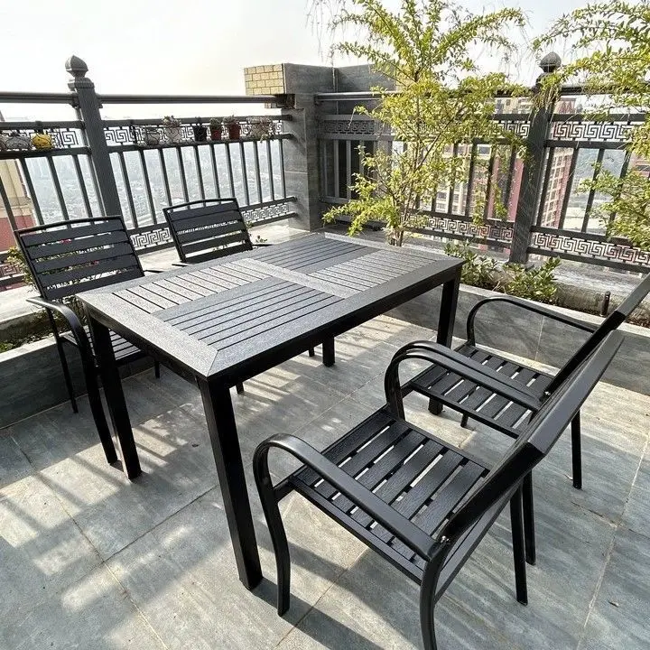 Outdoor table and chair combination courtyard preservative plastic wood casual diningtable andchair set villa garden open-air