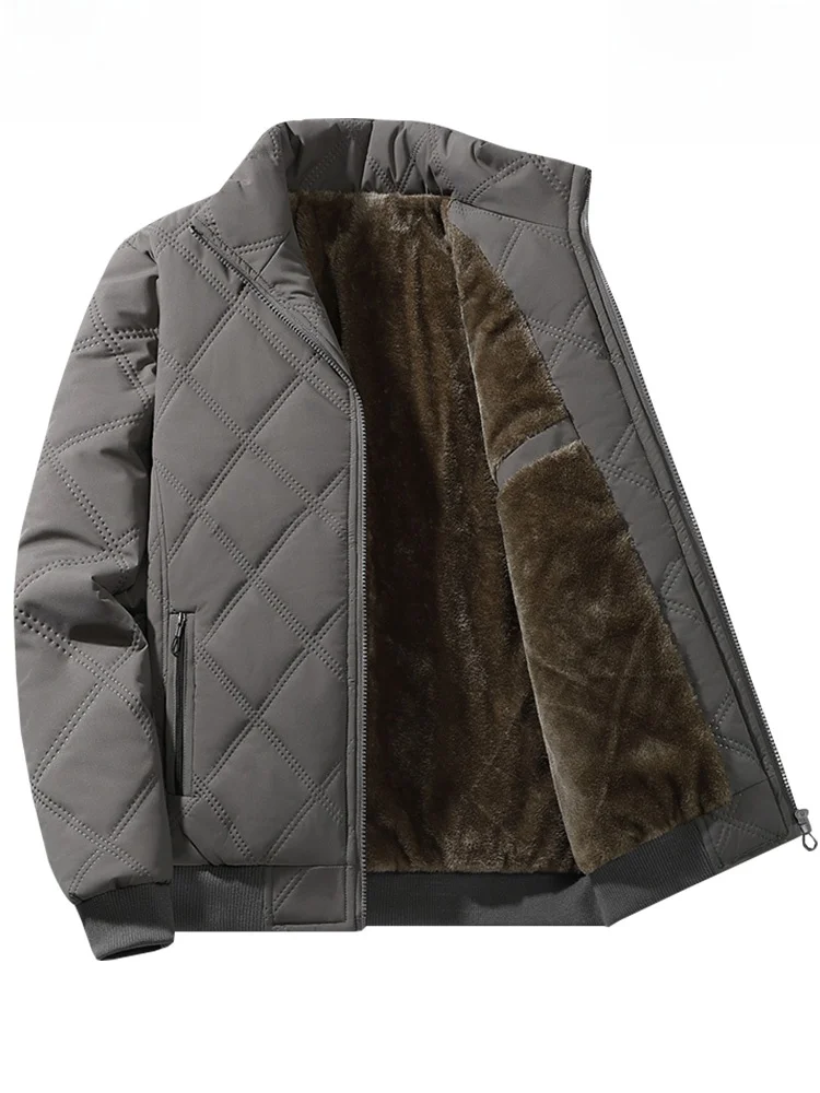 

Утепленная зимняя куртка для мужчин среднего возраста, повседневная теплая свободная куртка-пальто на молнии с длинными рукавами из полиэстера