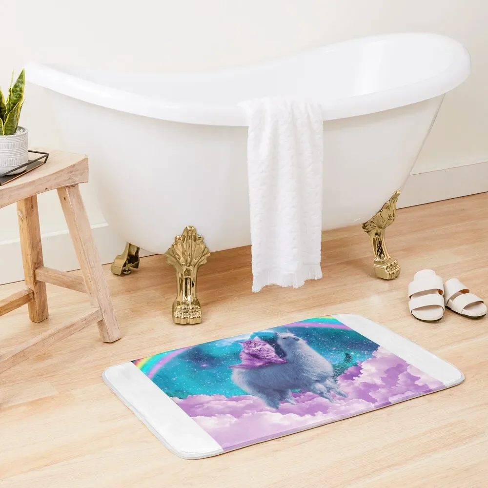 

Rainbow Llama - Cat Llama Bath Mat Bathroom Carpet Set Anti Slip Bath Stickers For Hallway On The Floor Mat