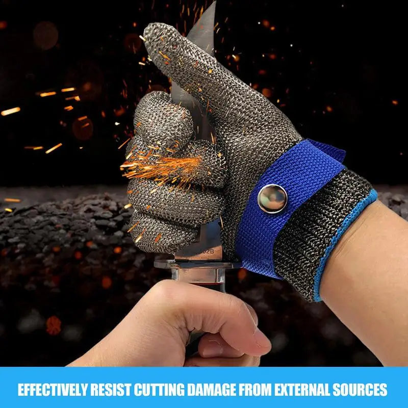 Pricking Protection Gloves Chain Gloves With Non-Slip Grip Comfortable Metal Handling Gloves With Adjustable Buckle For Carving