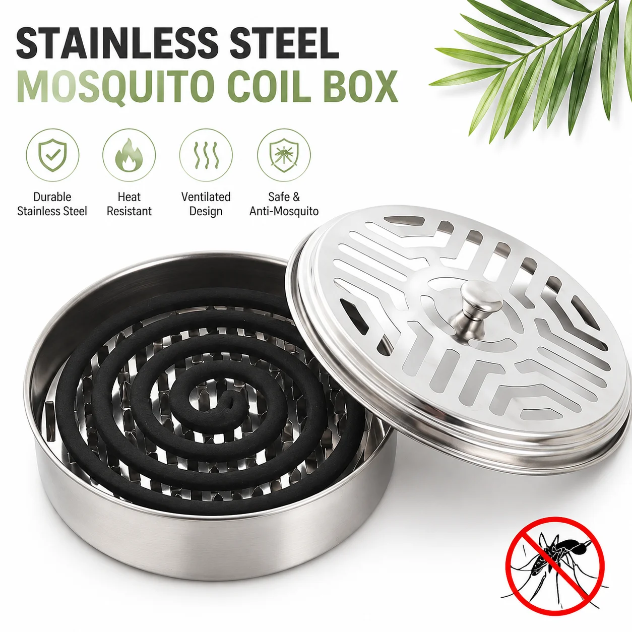 Stainless Steel Mosquito Coil Holder with Cover Outdoor Mosquito Coil Burner Tray Easy Clean Incense Holder for Camping Picnic