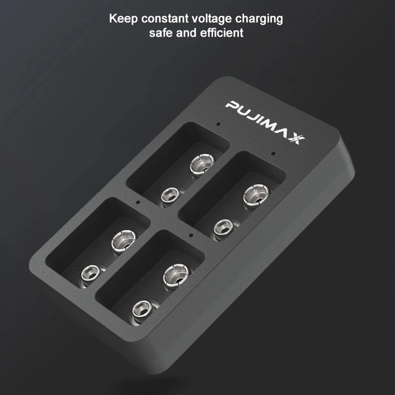 PUJIMAX 9V LED Display Battery Charger 4 Slots Independent Slot Smart Fast Charging For 9V NiMH/NiCd/Li-ion Rechargeable Battery