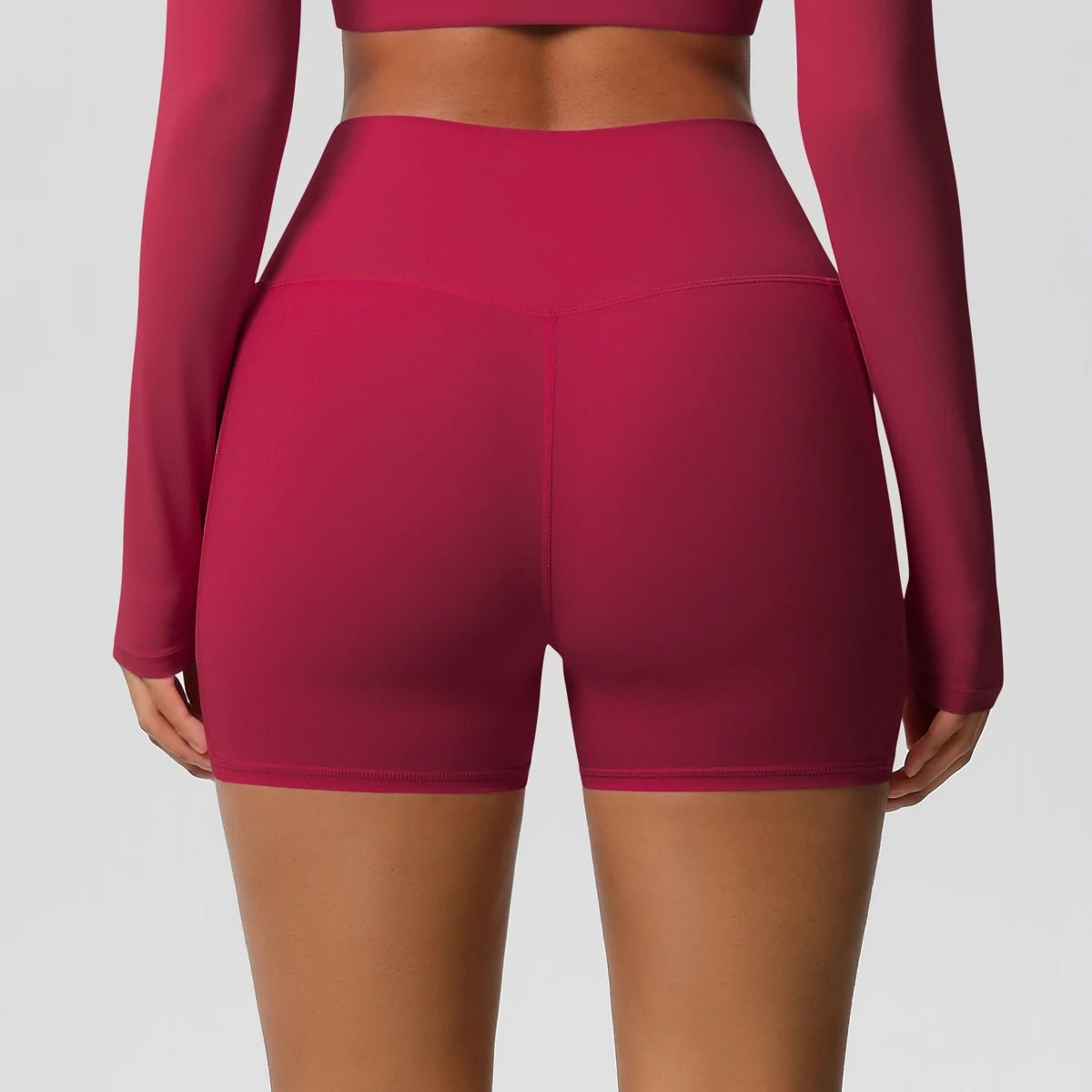 Einfarbige Yogahose mit Taschen, schnell trocknend, hohe Taille, für Fitnessstudio, Push-Up-Yoga-Shorts für Damen, atmungsaktiv, Workout, Fitness, kurz – Detail 40