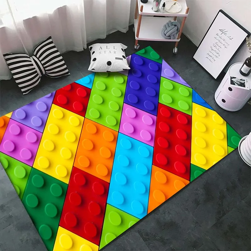 15 Sizes Brick Show Blocks Pattern 3D Printing Area Rug Carpet for Living Room Bedroom Sofa Decor,Kid Play Non-slip Floor Mat