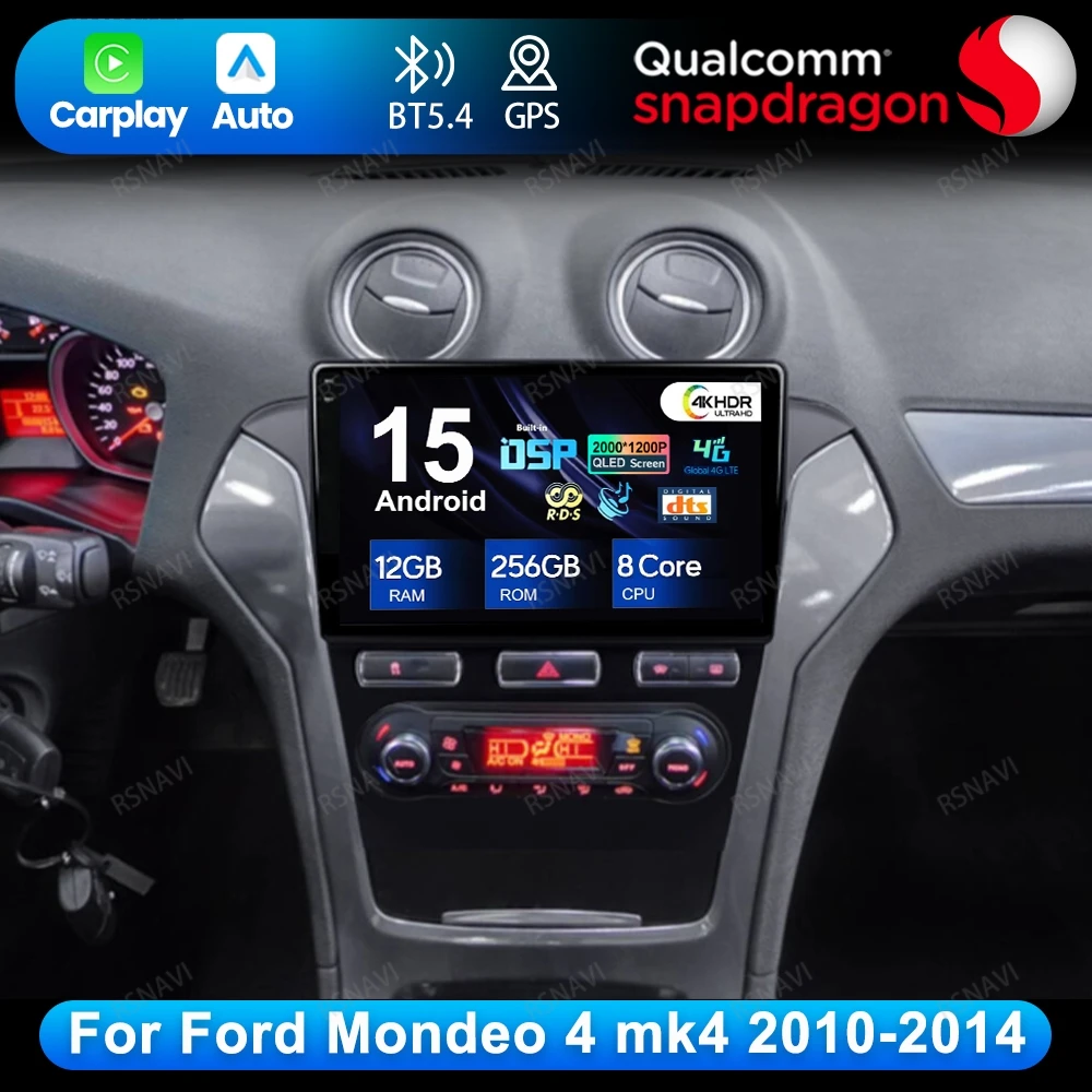 Android 15 Untuk Ford Mondeo 4 Mk4 2010-2014 4G LTE 5G WIFI Multimedia DSP Radio Mobil QLED Head Unit Stereo DVD GPS Navigasi BT