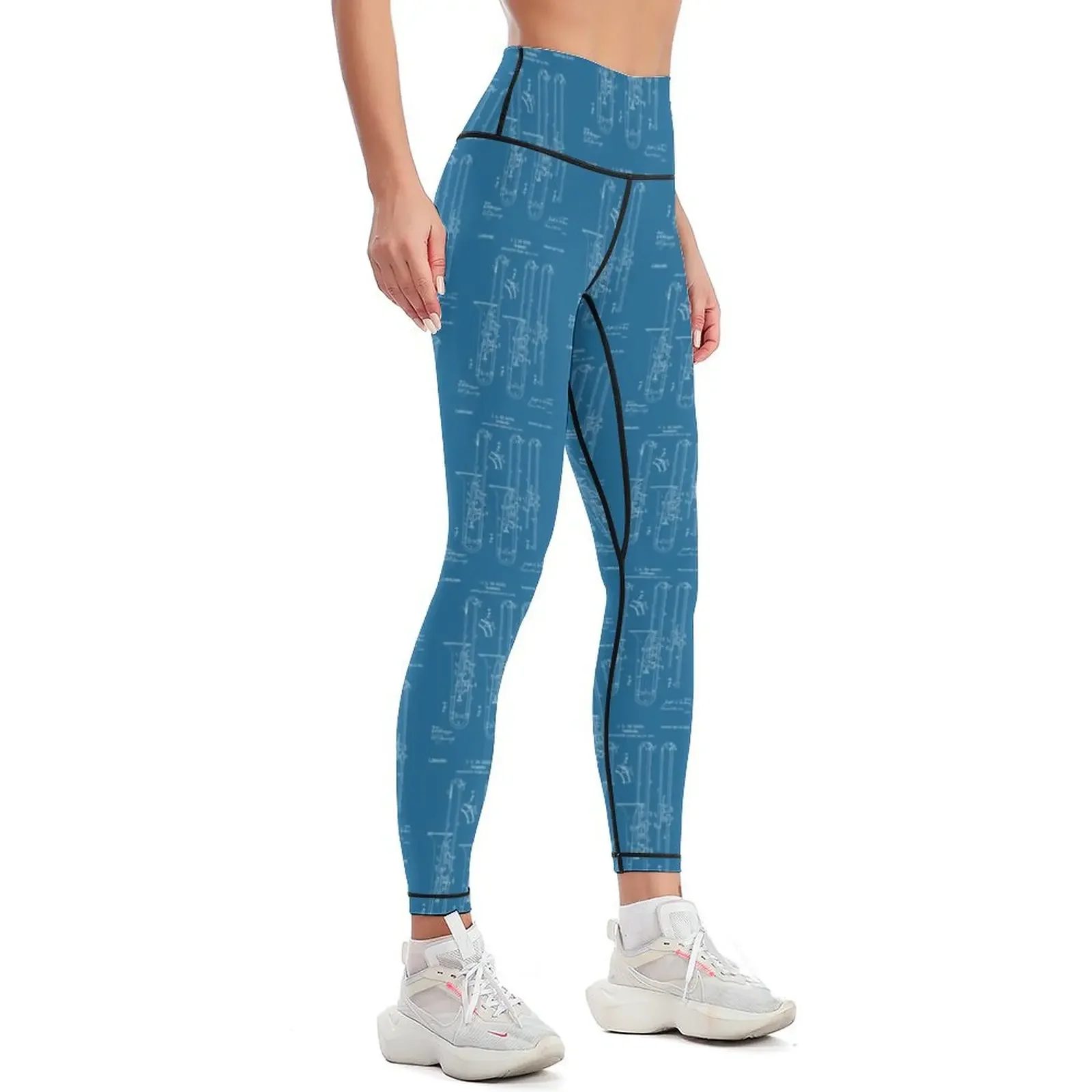 Trombone Patent Drawing - White Leggings legings for fitness Sports female sports tennis for for physical Womens Leggings