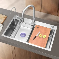 Stainless Steel Kitchen Sink Silver Embossed Large Single Slot Home Improvement Multifunction Wash Basin For Kitchen