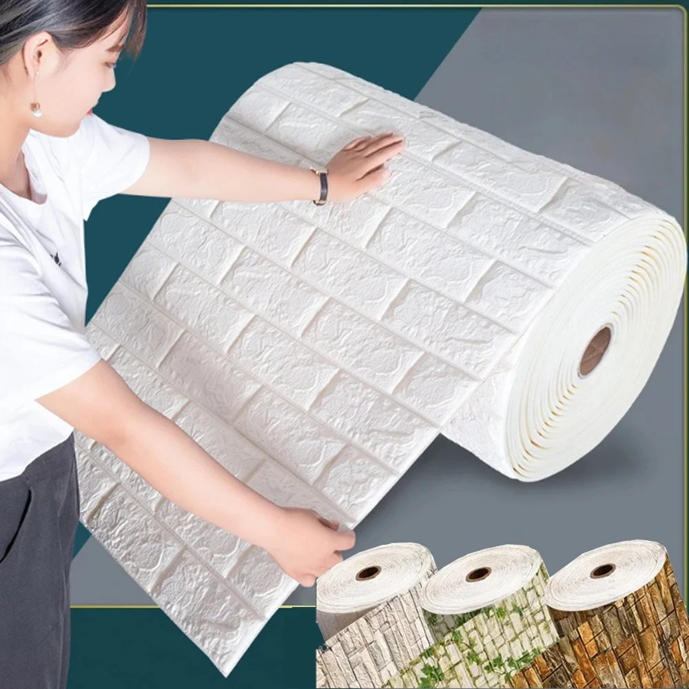 70cm*1/5/10m3D Self-Adhesive Wallpaper  Continuous Waterproof Brick Wall Stickers Living Room Bedroom Children's Room Home Decor