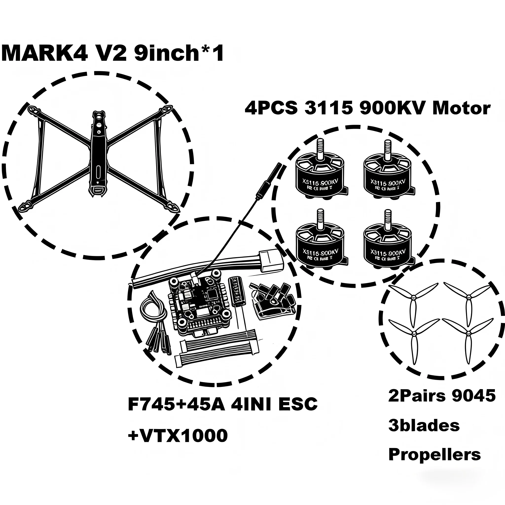 MARK4 V2 8/9/10inch F745 V2 Flight Control 45/60A 4INI ESC rack drone FPV carbon fiber PV Racing Drone Quadcopter Freestyle