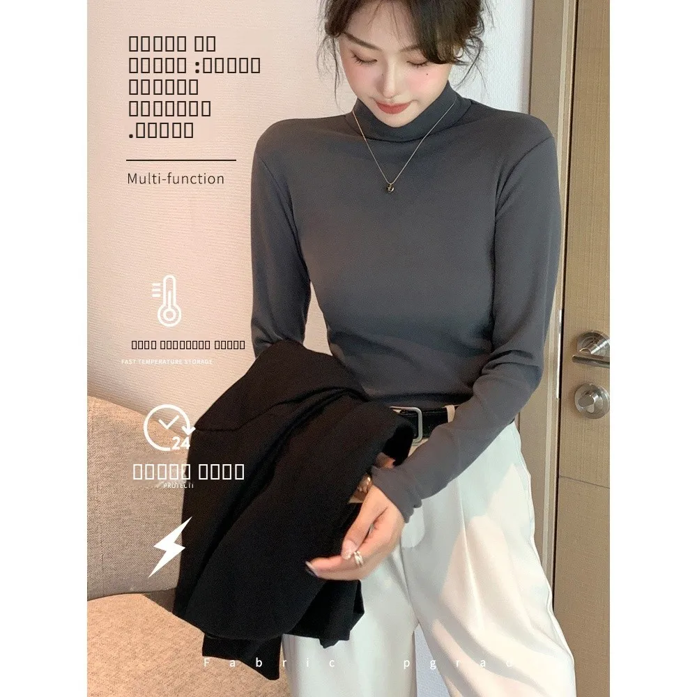 

Double-Sided Camere Base irt Long Sve f-High Collar Slim Fit Inner Wear T-irt Commute Sle Soft Regular Length