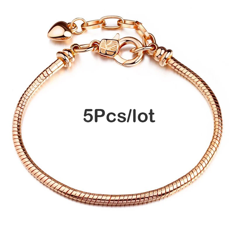 TOGORY 5pcs/lot Snake Chain Safety Clasp European Brand Bracelet Fit DIY Charm Bracelets & Bangles Jewelry For Women&Men Gift