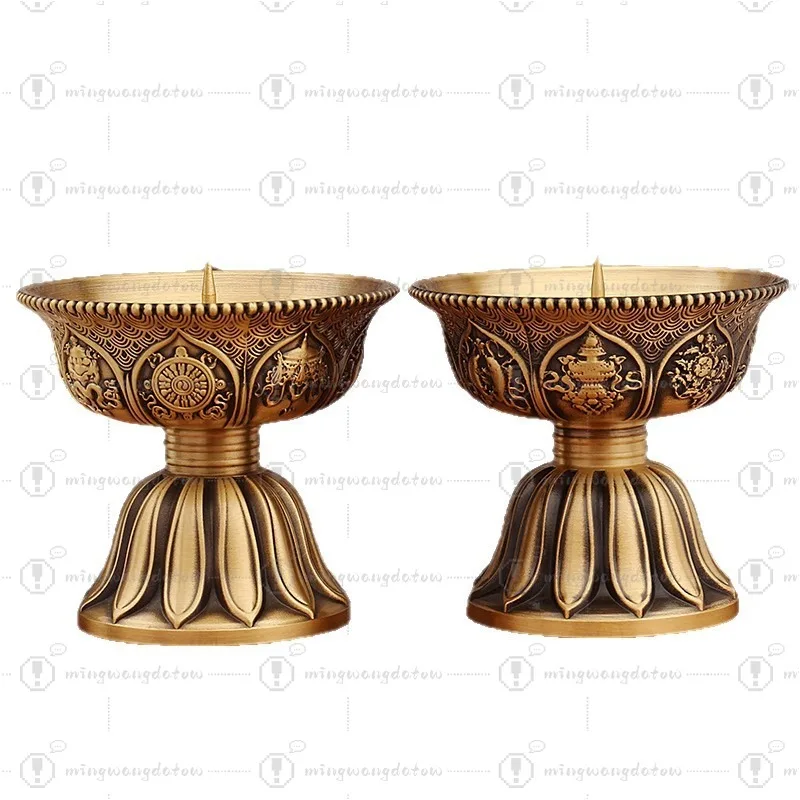 Copper Eight Treasures Pattern Candlestick Holder Handmade Metal Artware Home Room Furnishing Table Decoration