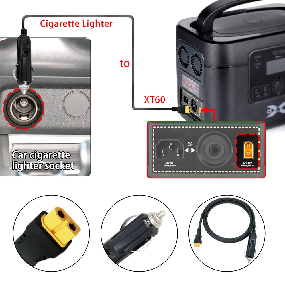 Cigarette Lighter To XT60 Female On-board Charging Line Portable Power Energy Storage Battery Charging Line Universal