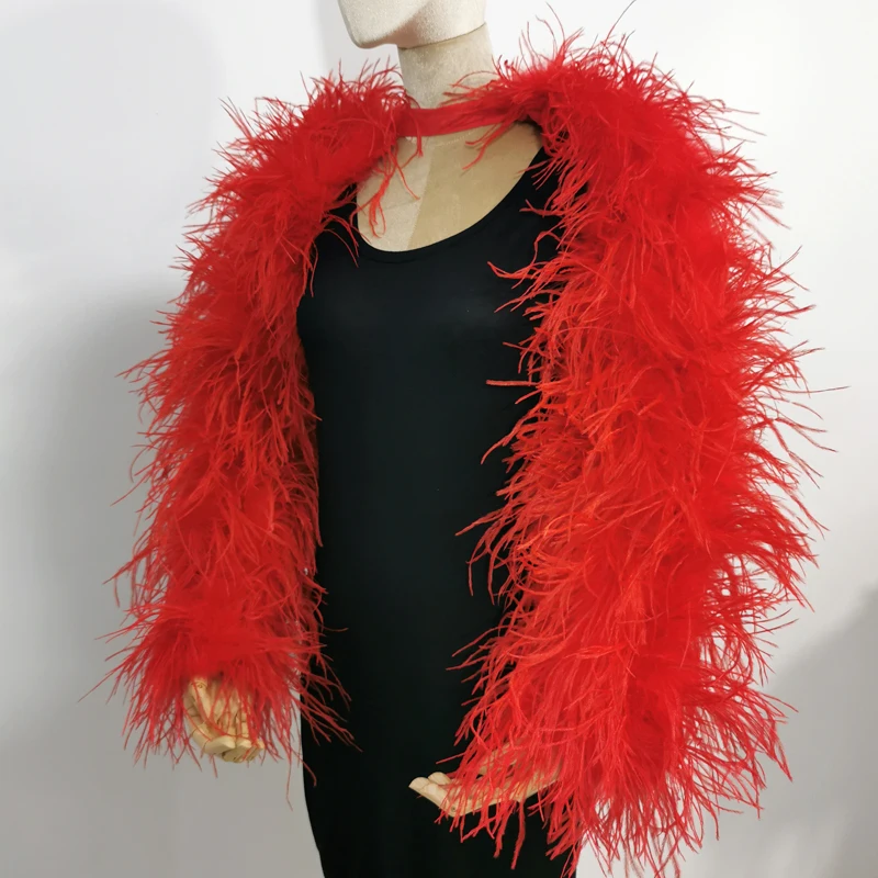 Neuestes Design, stilvolles 100 % Straußenhaar, Ärmellänge 55 cm, mehrfarbig, maßgeschneidert, für Mode, Club und Party, Bankett, vielseitig – Detail 4