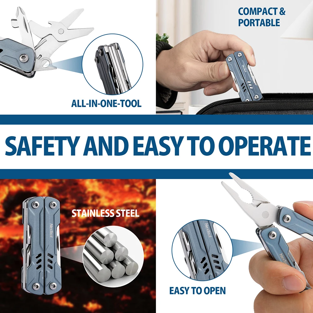Imagem -05 - Nextool 11 em Mini Alicate de Marinheiro Multi Ferramenta Faca de Bolso Ferramentas Dobráveis Cortadores de Fio ao ar Livre Edc Cartão Pino Chave de Fenda Tesoura
