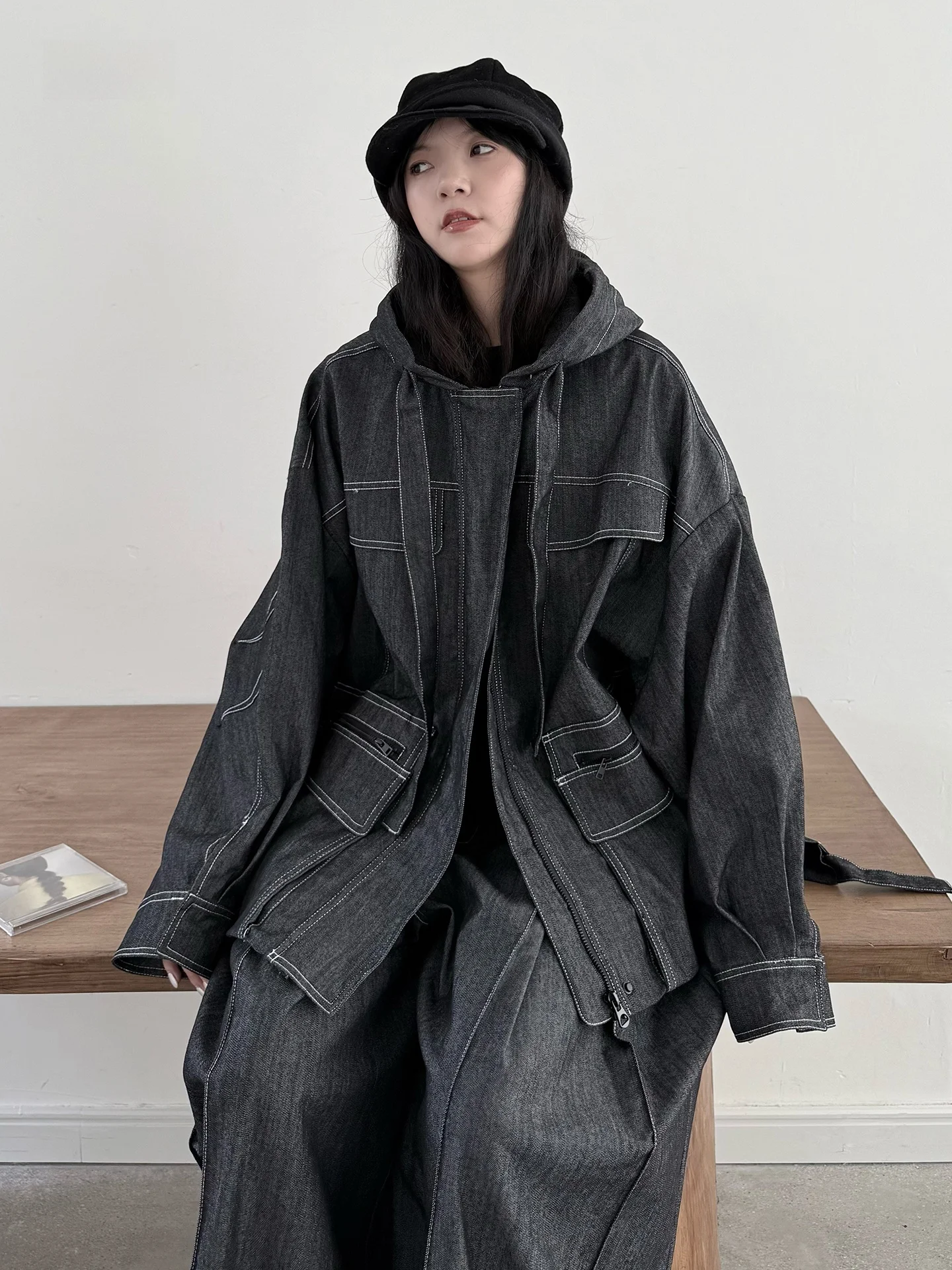 

Женская джинсовая куртка Thiened с капюшоном, осень-зима, повседневная брендовая стеганая декоративная строчка Sle Land And Mountain Island