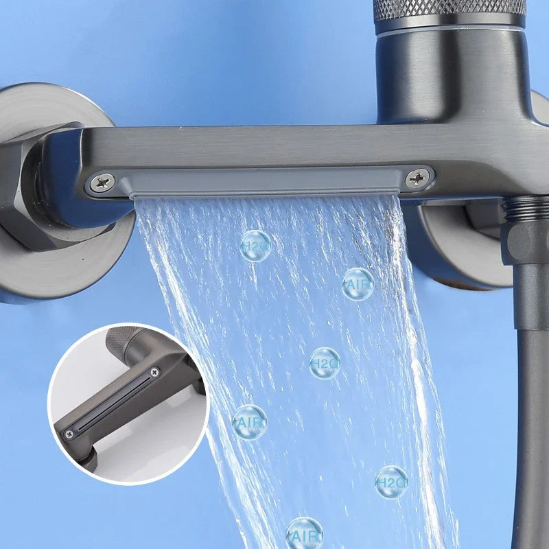 Wall Mounted Shower System Set Waterfall Shower Head Brass Adjustable Shower Holder Bar Bathroom Accessories Hot Cold Mixer Taps - Image 2