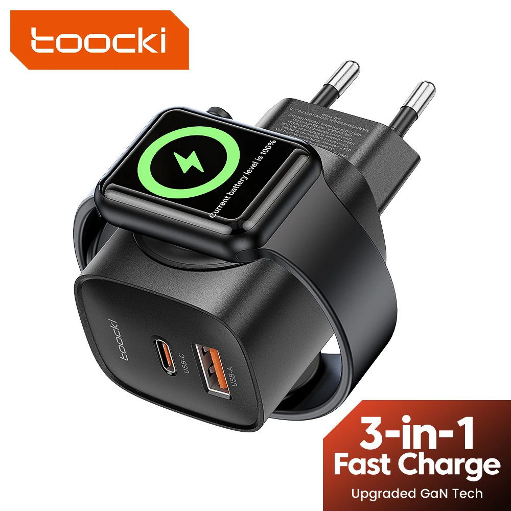 Toocki 3 in 1 Charging Station GaN Charger for iPhone Apple Wacth USB C PD 20W Fast Charging for iPhone 16 15 14 13 Samsung