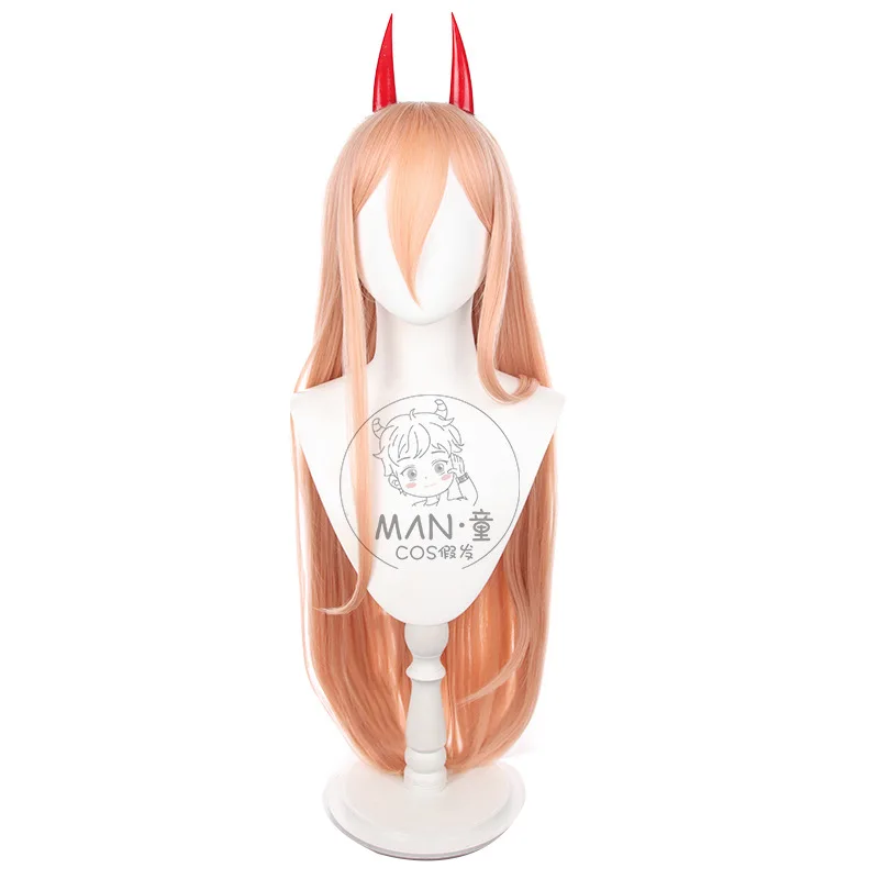 Chainsaw Man Power Cosplay Perücke Orange Langes Haar mit Kopfbedeckung Halloween Geschenk
