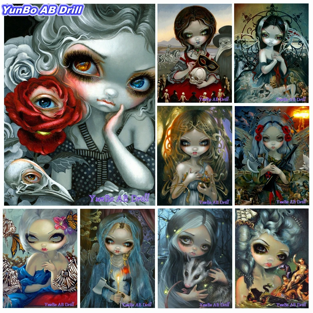 

Surrealism Cartoon Big Eye Girl DIY AB Drill Diamond Painting Rhinestone Cross Stitch Dark Fairy Art Wall HandCraft Home Decor