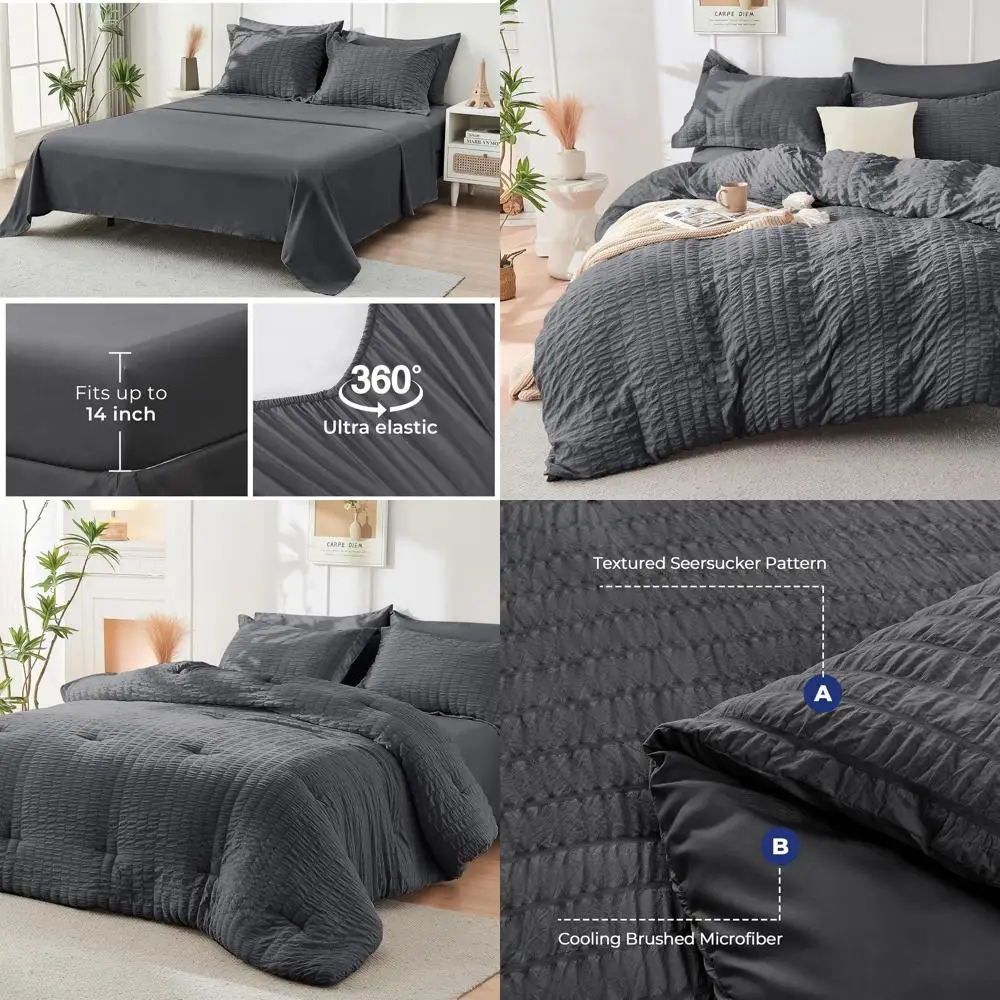 

Комплект одеял из хлопчатобумажной ткани King-Size: всесезонное роскошное постельное белье с простынями, наволочками и шамс темно-серого цвета