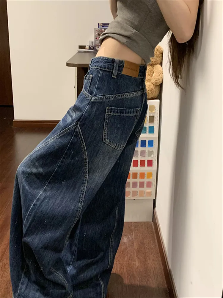 

Spring Female Vintage Wide Leg Baggy Jeans Blue Loose Casual Denim Pants Streetwear Harajuku Hip Hop Jeans Trousers for Women
