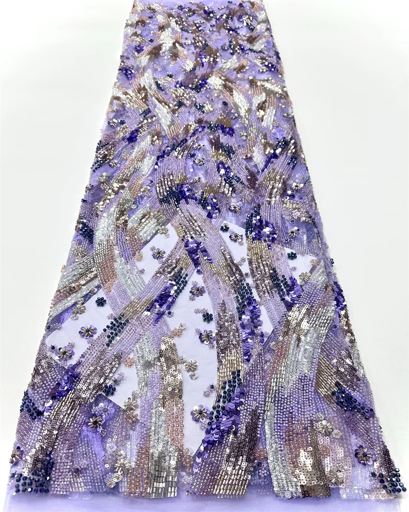 

Бирюзово-фиолетовая нигерийская ткань с блестками и золотой вышивкой, кружевная ткань 2025 г., высокое качество, кружевная ткань с бисером, свадебная кружевная ткань для шитья