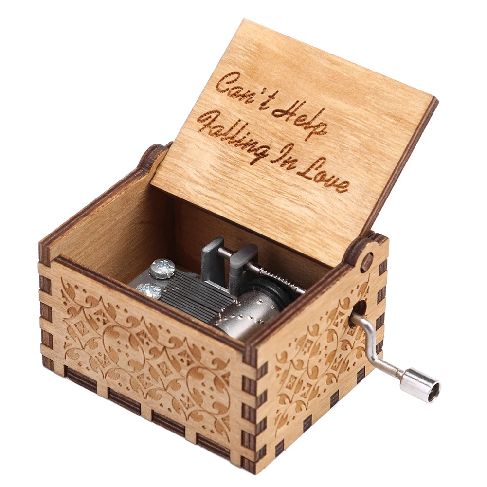 Beautiful Handmade Wooden Music Box Carved Mechanism Child Gift with Golden Lock
