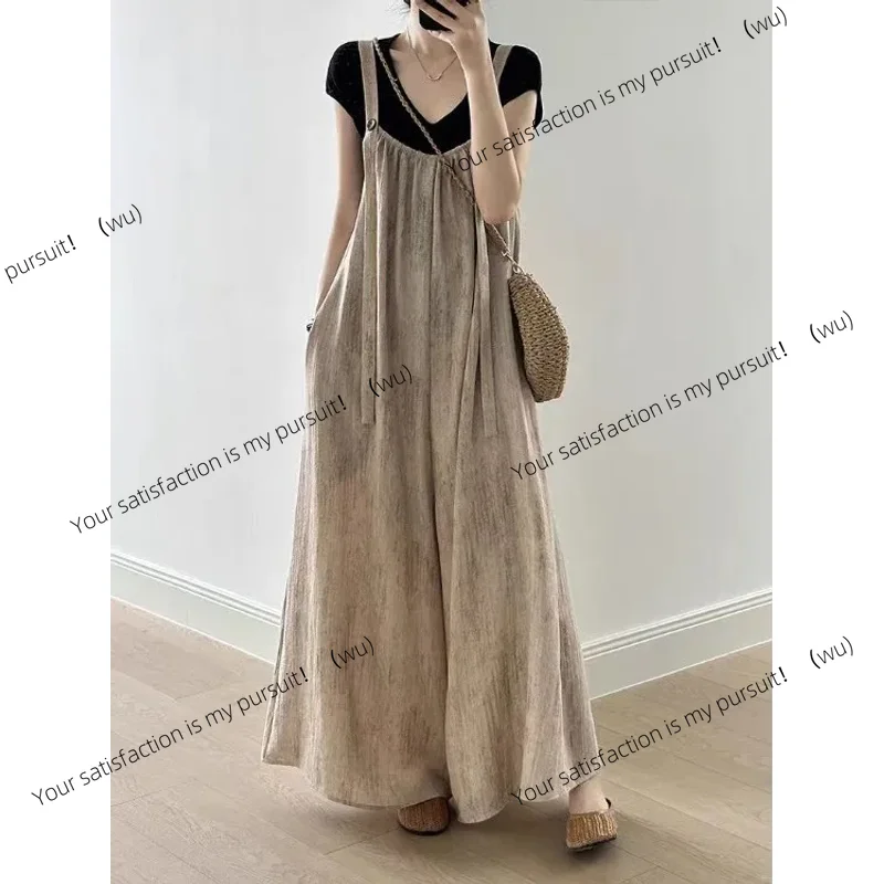 

Женский льняной хлопковый комбинезон с открытой спиной, свободные повседневные широкие брюки, летние легкие брюки с высокой талией