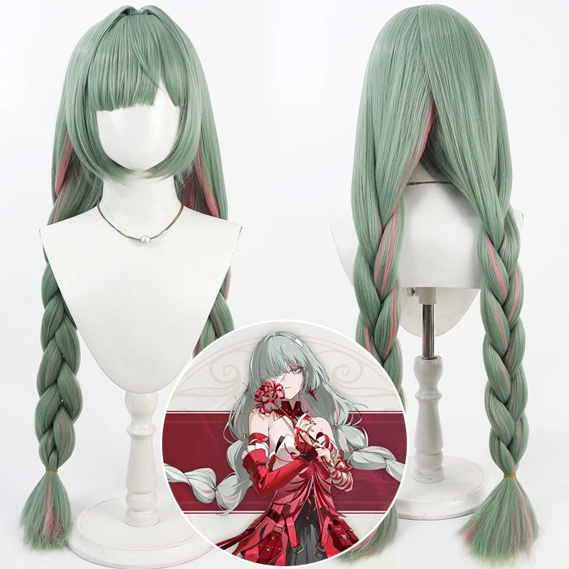 Peluca de Cosplay Wuthering Waves Phrolova, cola de caballo doble verde claro, Fractsidus, fiesta de Halloween para mujeres y niñas, accesorio de juego