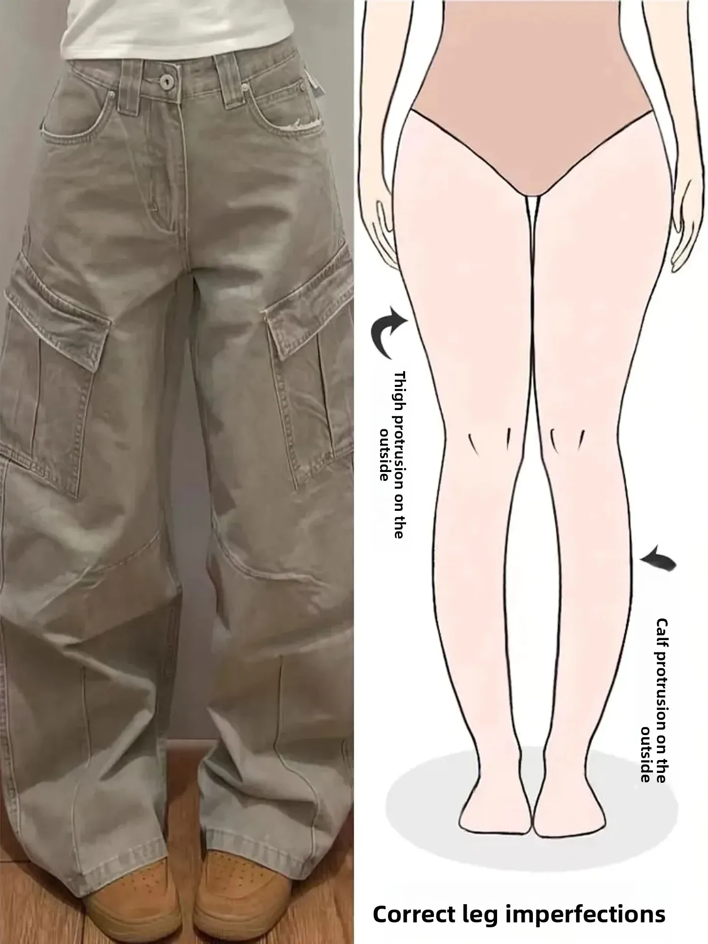 

Retro American Multi-Pocket Denim Jeans Women's Spring New Street Splicing Design Sense Workwear Long Trousers Pear Body Shape