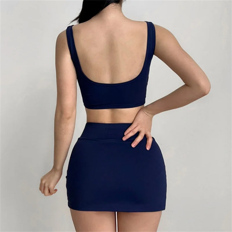 Smaller 2PCS Anti Shorts Pad Gym Bra Women Tracksuit Yoga Set Sport Skirt Workout Sportswear Running Clothing Athletic Suit