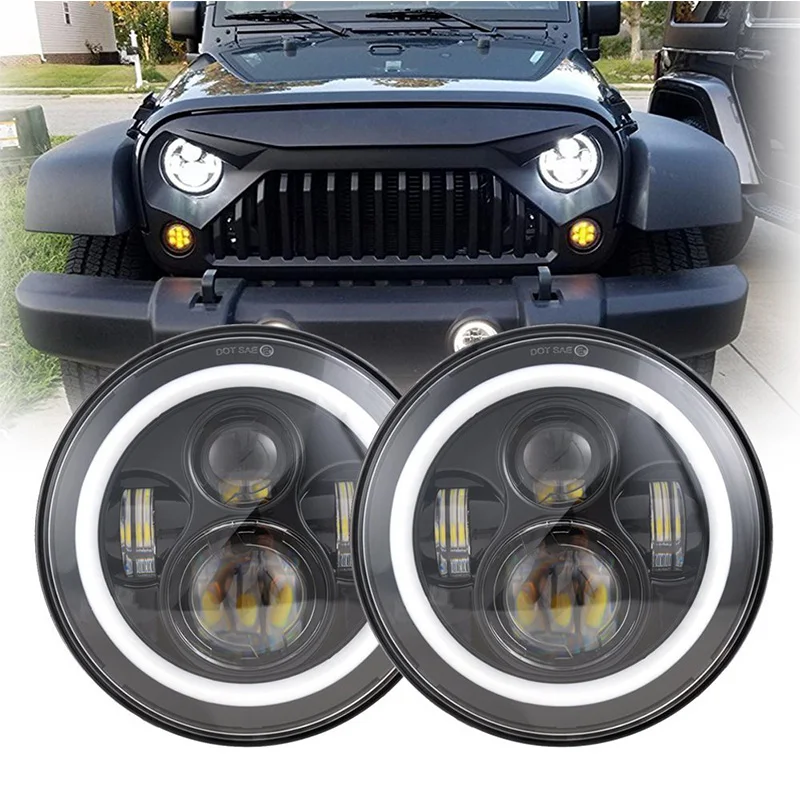 1PC 7 Inch Motorcycle LED Headlight DRL Angel Eyes For H-arley Honda Yamaha Jeep Wrangler Lada Niva Urban 45W 7