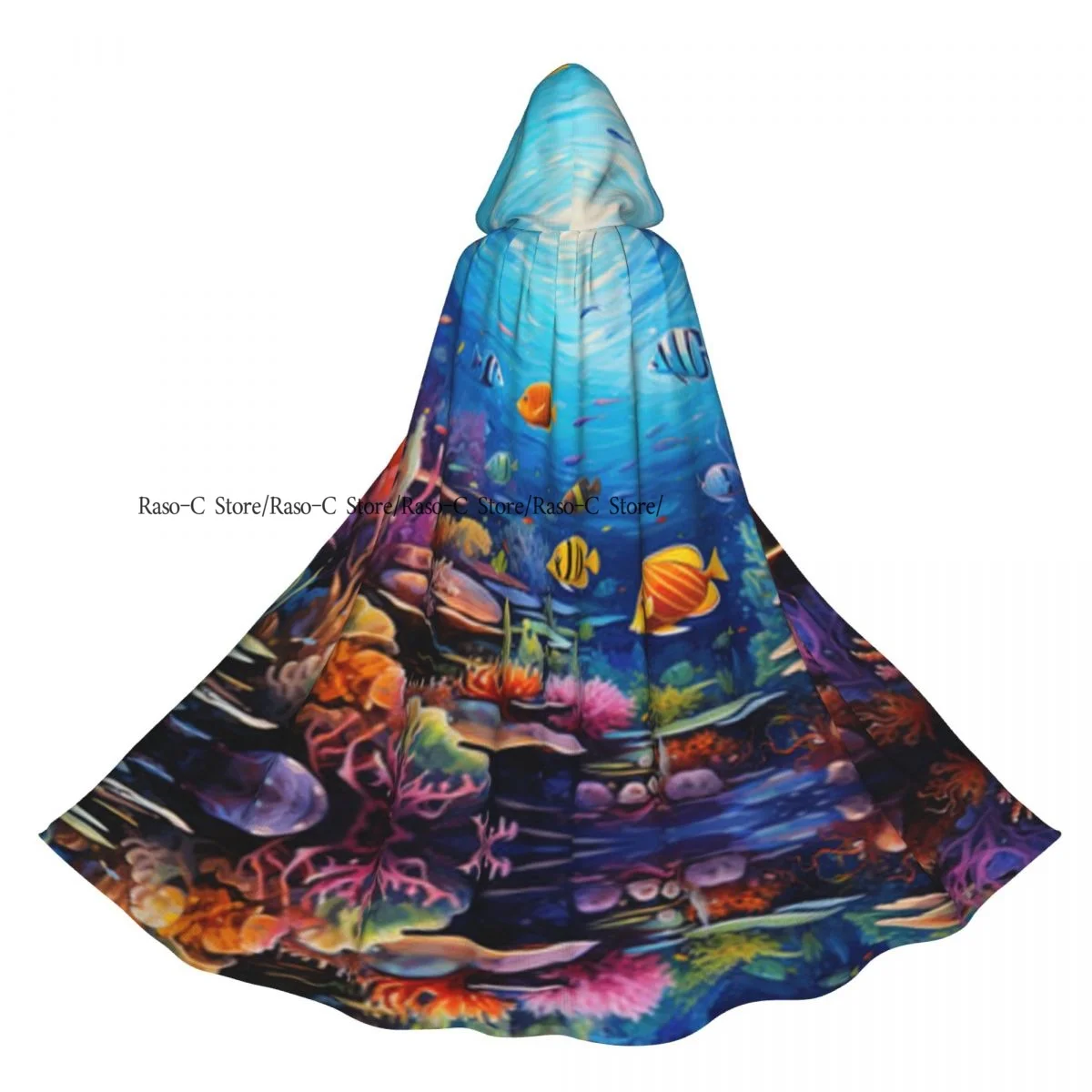 Adulto capa com capuz subaquático peixe traje medieval bruxa wicca vampiro elfo purim festa de carnaval
